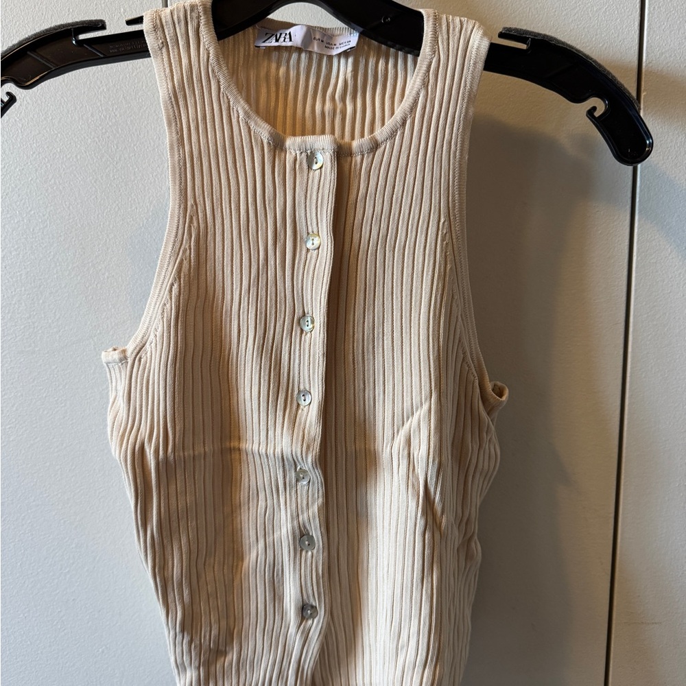 Zara Cream Ribbed Button-Front Tank